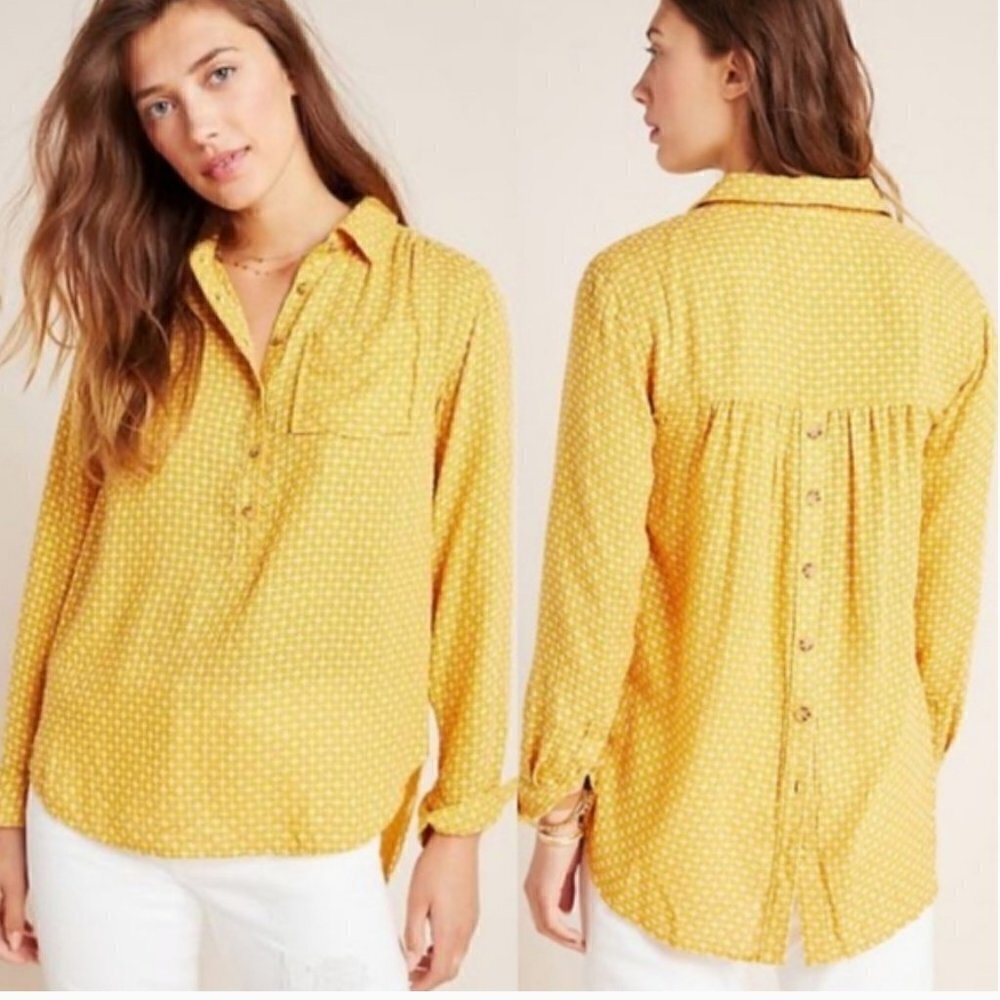 ** Anthropologie Isadora Wool Button Back Tunic XS hi lo Yellow